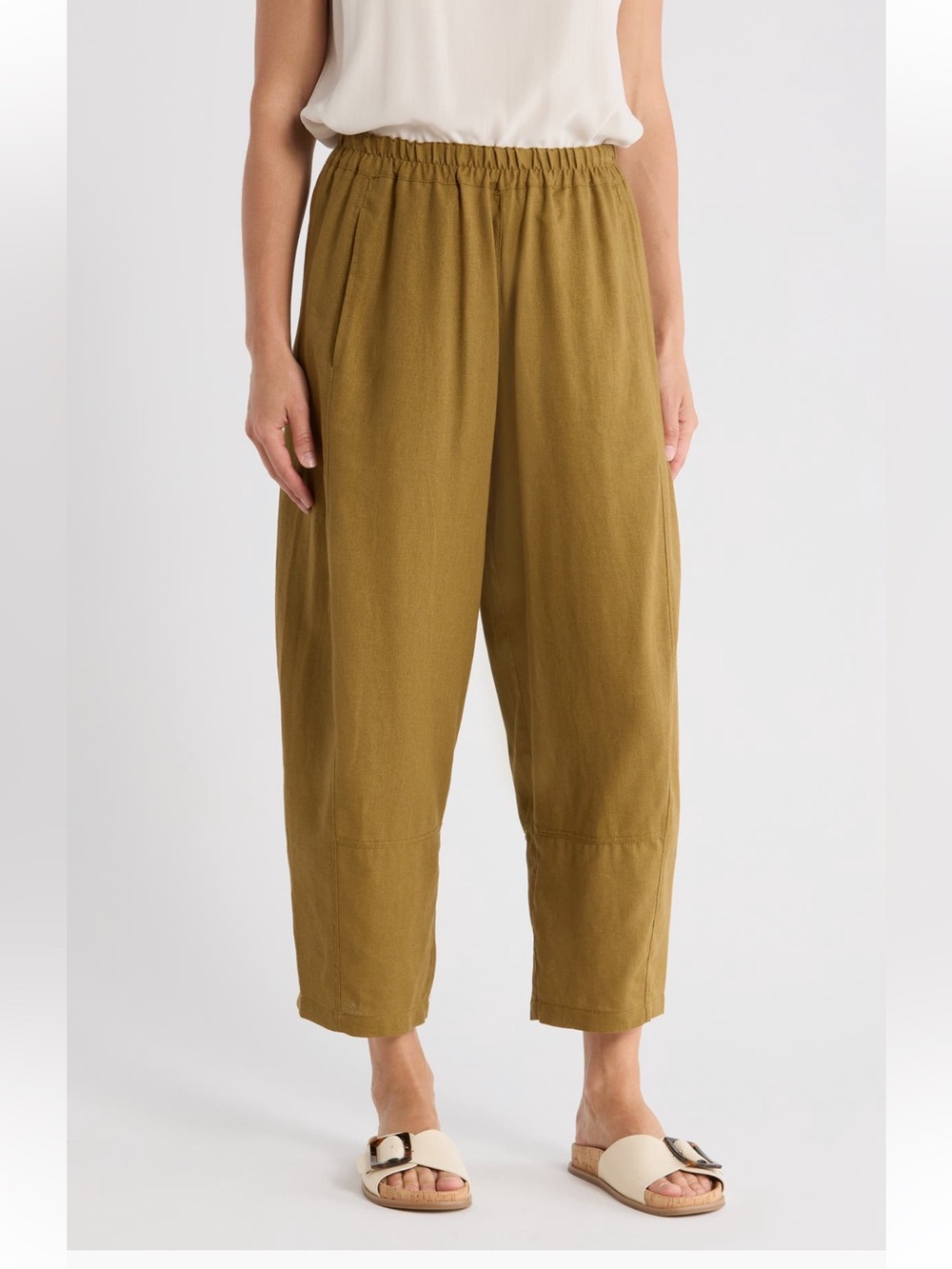 Max Studio Linen Blend Barrel Leg Crop Womens Pants Size XL